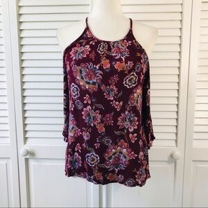 IZ BYER Burgundy Cold Shoulder Blouse Size Large